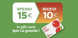 Buono spesa Iper La Grande, spendi 15, ricevi 10€
