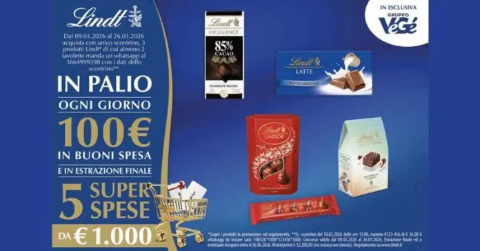Lindt Vegé marzo 2026, in palio buoni spesa fino a 1.000 euro