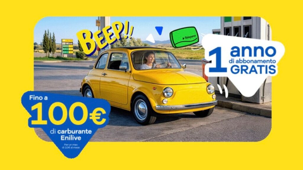 Telepass Sempre offre ai nuovi clienti un anno di canone gratis, zero costi di attivazione e fino a 100 euro di carburante.