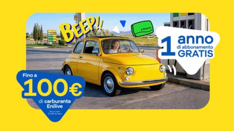 Telepass Sempre offre ai nuovi clienti un anno di canone gratis, zero costi di attivazione e fino a 100 euro di carburante.