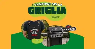 Concorso Fileni I Campioni della Griglia 2026, in palio 92 grembiuli personalizzati e un barbecue Napoleon con estrazione finale.