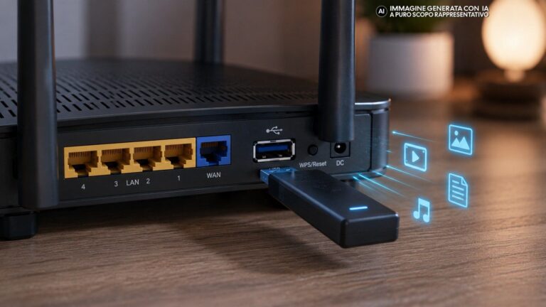 La porta USB del router può servire per condividere file, collegare stampanti o usare una chiavetta 4G e 5G come connessione di emergenza.